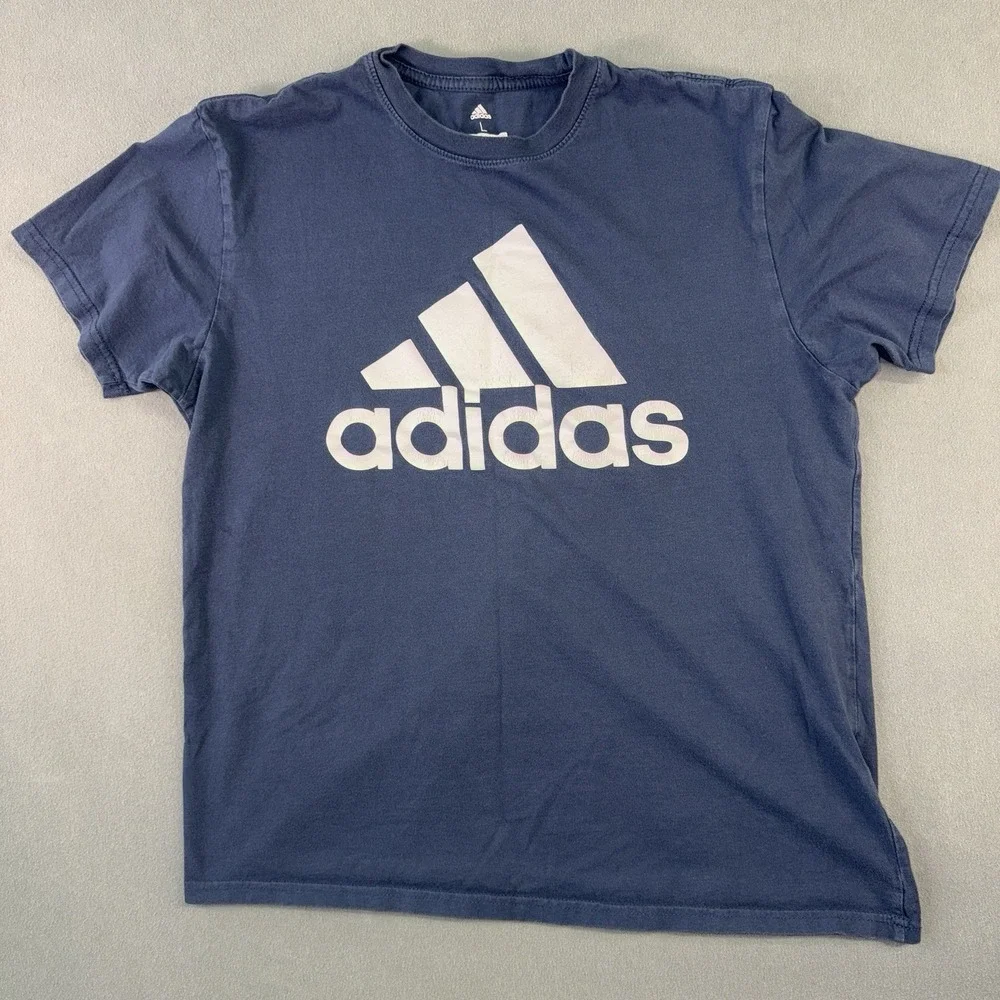 Men's Adidas Spell Out Graphic Golf T-Shirt Blue Size L